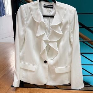New! Karl Lagerfeld Women's Cream Ruffled Blazer